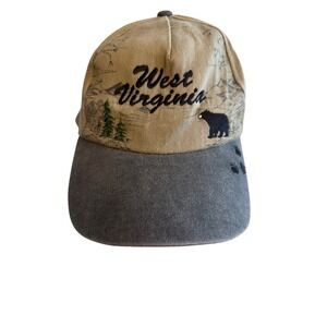 Capsmith West Virginia Black Bear Pine Tree Hat Tan Grey Cotton Strapback Cap